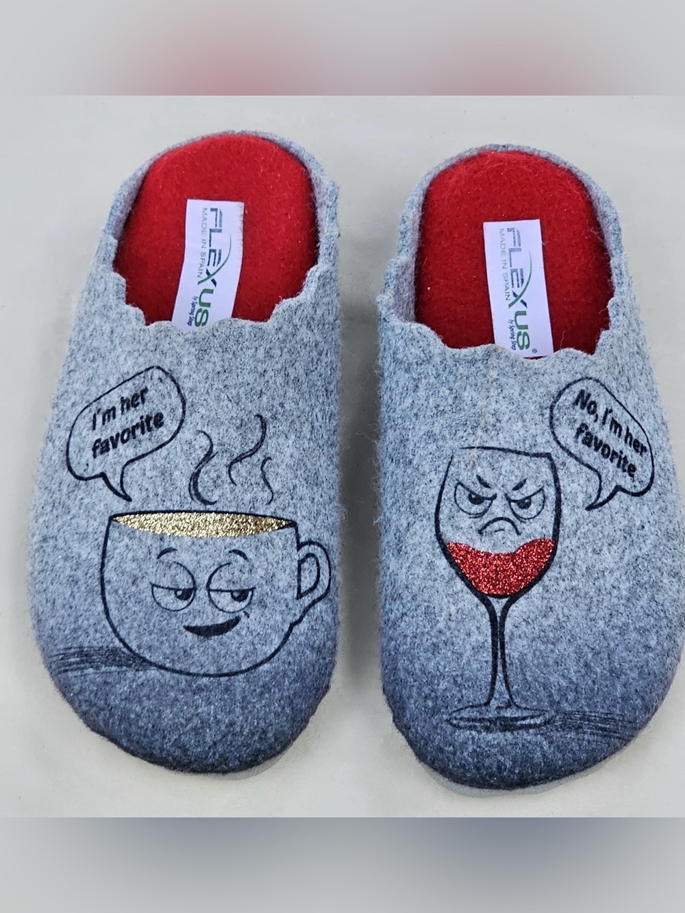 ☕🍷 Flexus by Spring Step Gray Felt Slippers Coffee & Wine EU 38